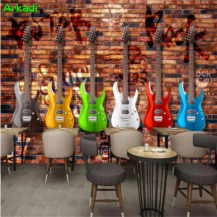 Custom Photo Wallpaper Retro Retro Tooling Commercial Living Room Bedroom TV Background Wall Music Electric Guitar Brick Wall