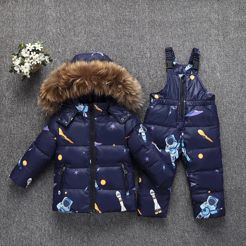 Down Fur Hooded Duck Down Jacket for Girls Warm Kids Snow Suit Children 2-5T Coat Snowsuit Winter Clothes Boys Clothing Set