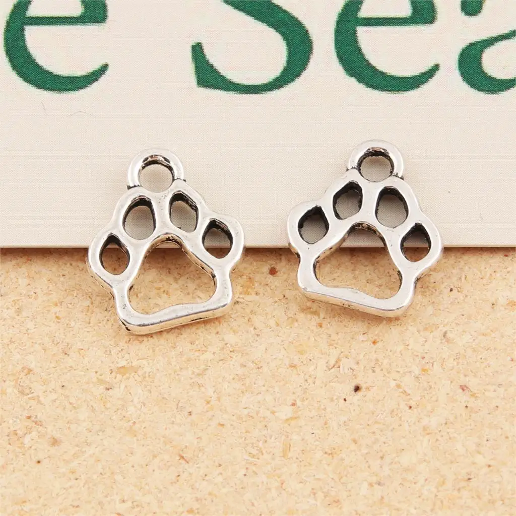 50Pcs  Silver Color Pet Paw Charms Animal Footprints Pendant Necklace DIY Jewelry Making Accessory 13X12mm A1208