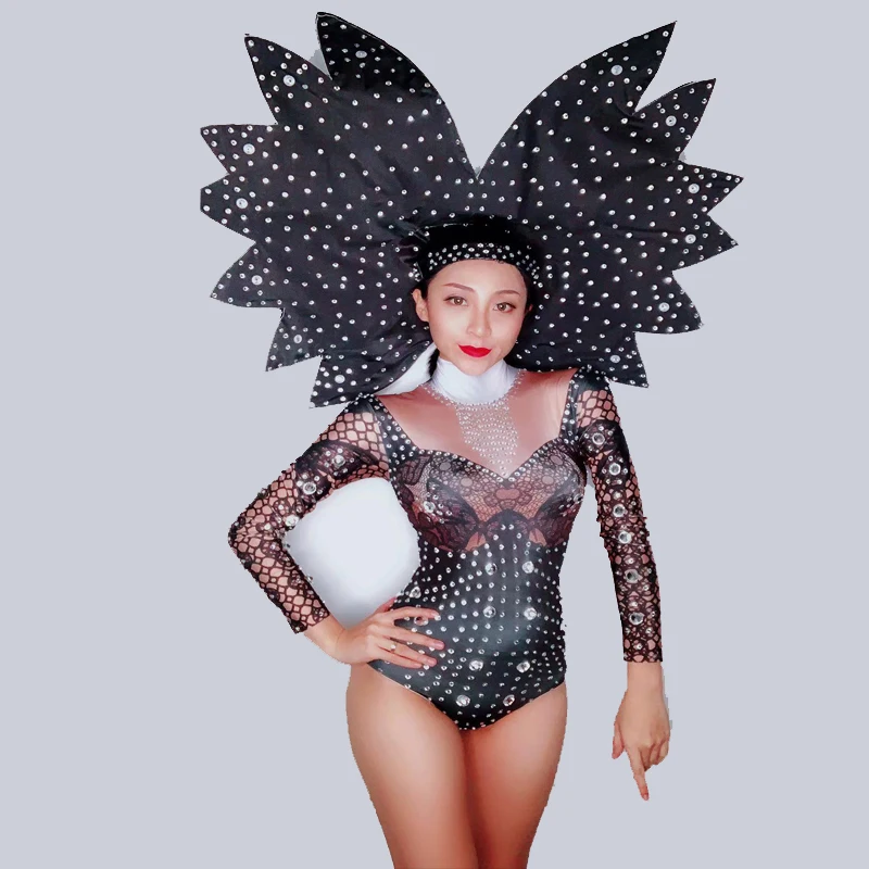 

Flashing Rhinestones 3D Printing Mesh Sexy Bodysuit Birthday Celebrate Nightclub Dance Costume Female Singer Festival Outfit DJ