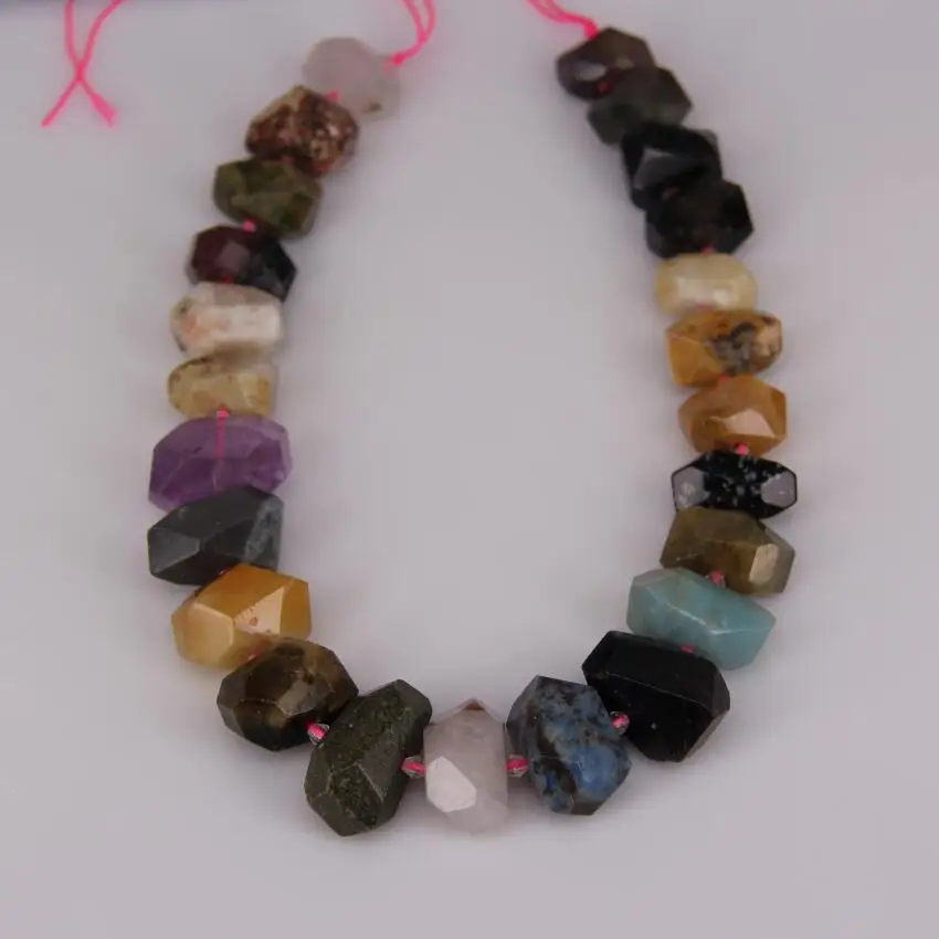 Full Strand Mixed Stones Faceted Nugget Beads,Quartz Crystal,Sodalite,Unakite,Amazonite,Center Drilled Cut Slabs