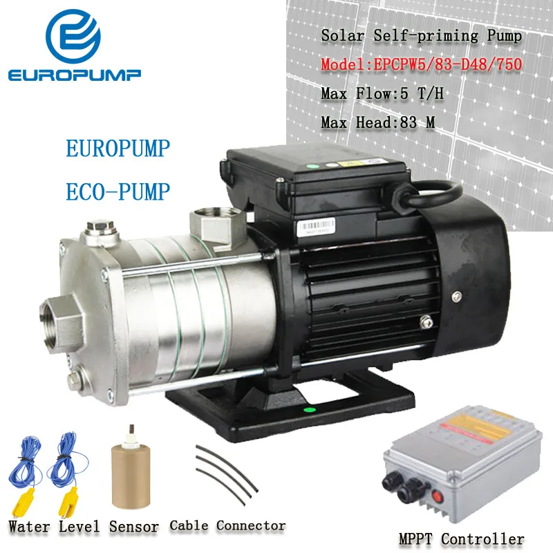 EUROPUMP 1HP Solar SS304 Impeller Self Prime Pump 48V DC Solar Land pump booster pressure surface Bomba MODEL(EPCPW5/83-D48/750)