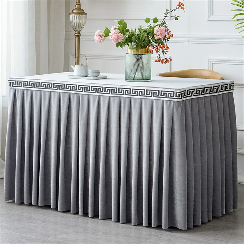 

Pleated Flannel Hotel Table Skirt For Table Cloth Table Cover Wedding Party Banquet Decor One Piece Table Skirting