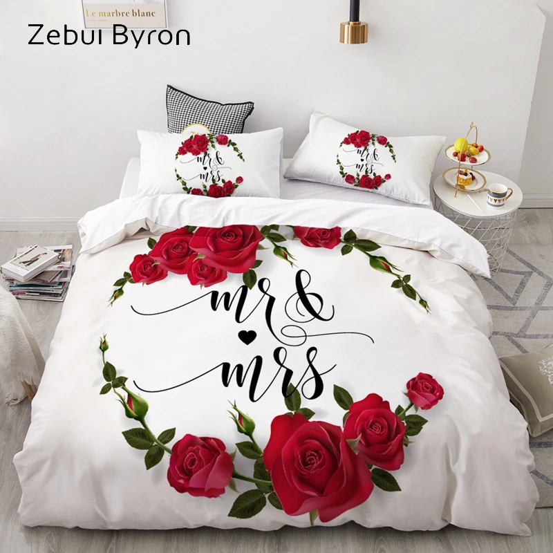 3D Bedding Set AU Custom/Europe,Duvet Cover Set USA Queen/King,Quilt/Blanket Cover Set,Bedclothes Wedding Rose,drop ship