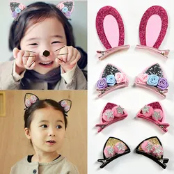 2PCS/lot children baby girls hair accessories clip Kids hairpins barrettes Bow headwear flower cat ears hairpin