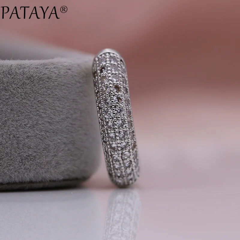 PATAYA New 585 Rose Gold Color Long Dangle Earrings White Round Natural Zirconia Women Noble Fashion Jewelry Irregular Earrings