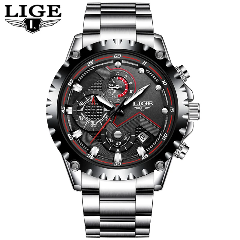 2022 LIGE Men Watch Fashion Quartz Watch Mens Top Brand Luxury All Steel Business Waterproof Sport Watch Relogio Masculino+BOX