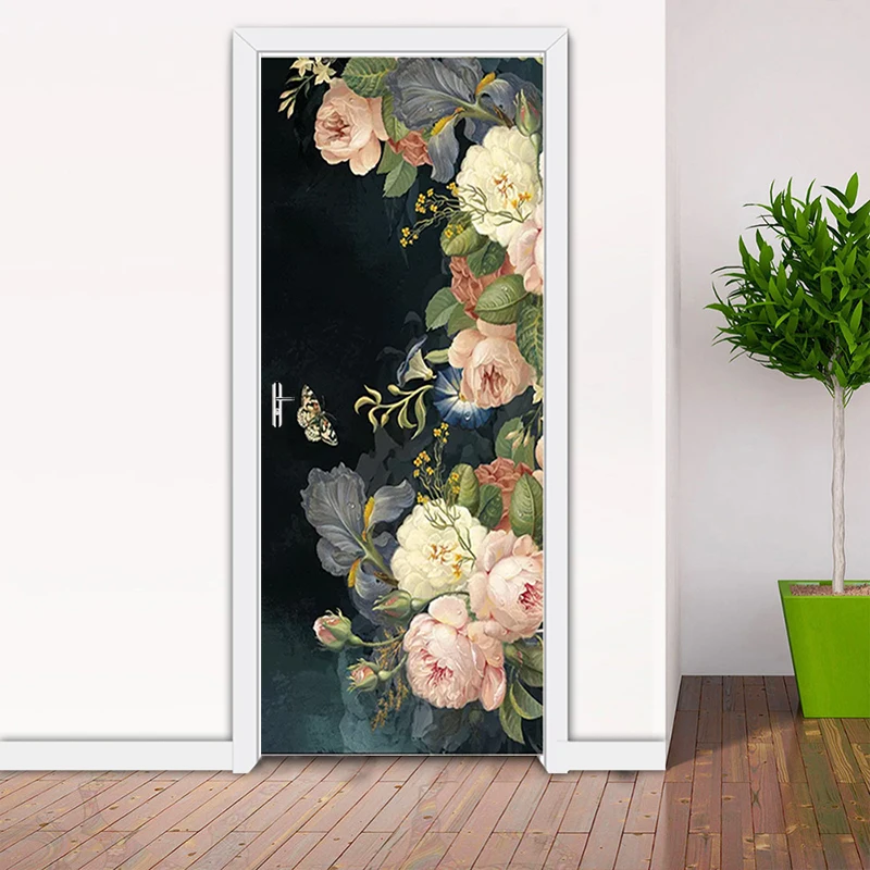 Imagem -05 - Adesivo de Porta Europeu de Rosas para Sala de Estar Quarto Pvc Autoadesivo Mural Criativo Decalque 3d