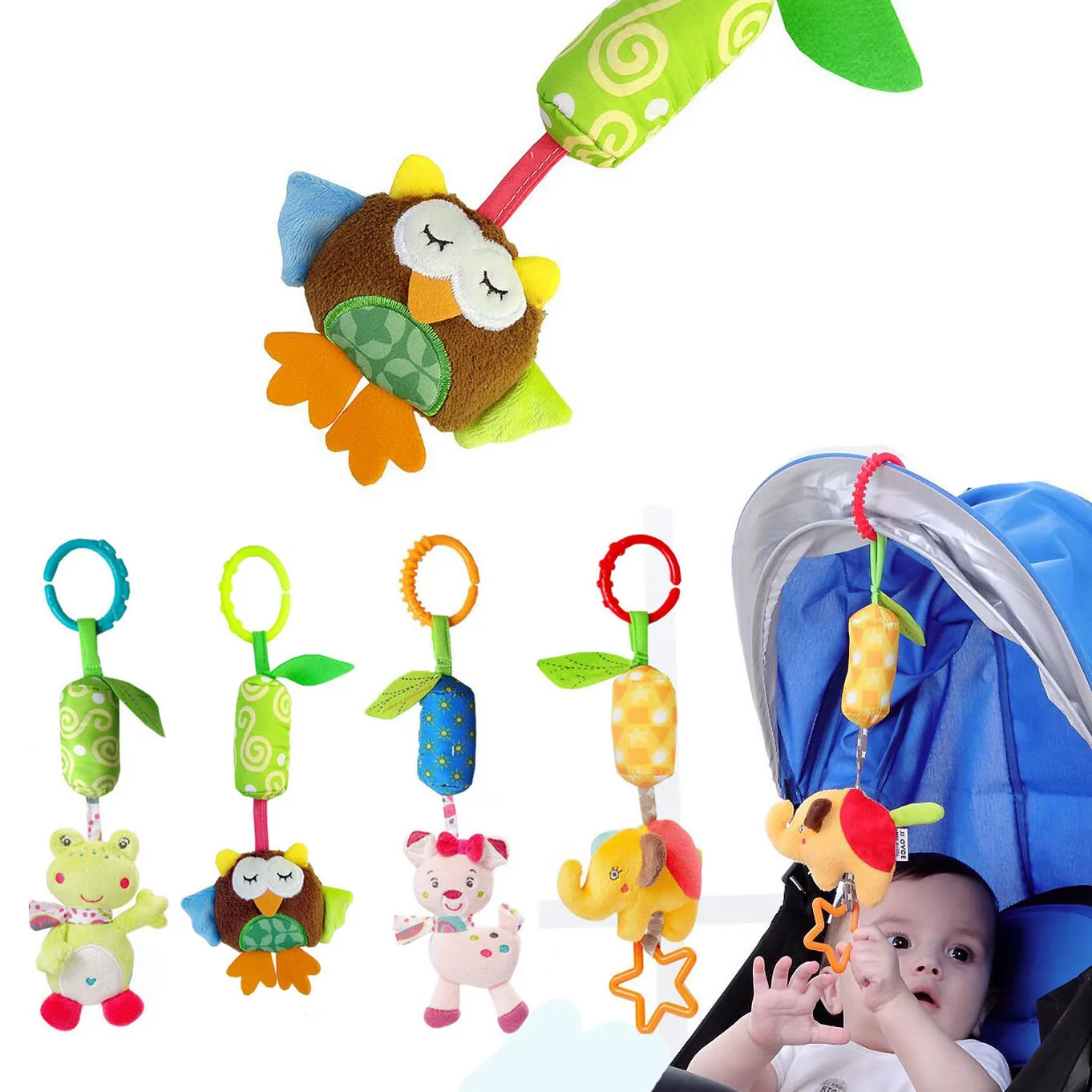 Baby Toys Animal elephant rabbit owl frog Soft Rattles Bed Crib Stroller Music Hanging Bell kids Stuffed Toys I0043