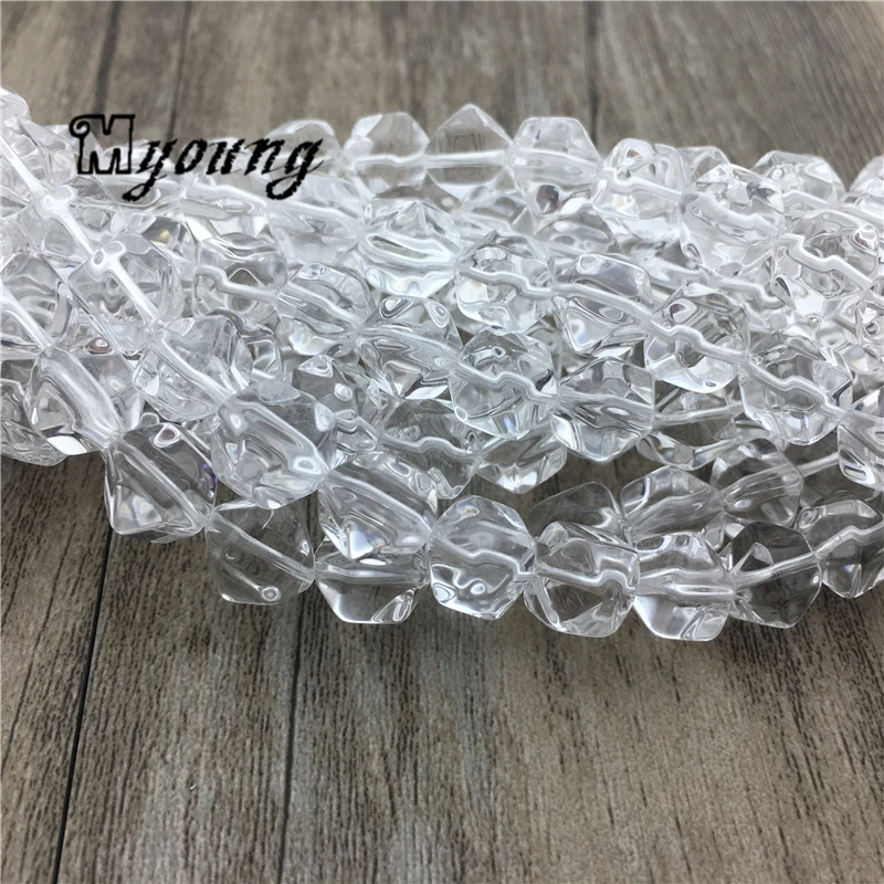 2Strands Faceted Natural White Crystal Clear Quartz Cutting Nugget Beads MY1738