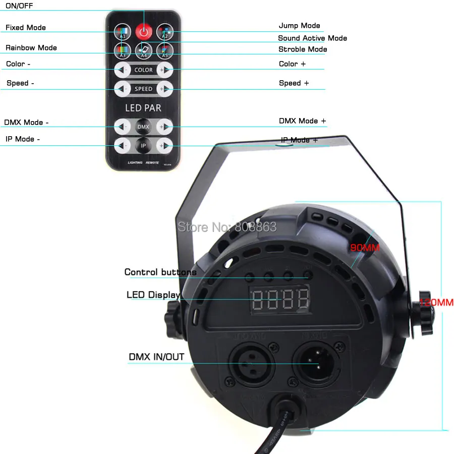 Eshiny-ミニledライトrgbw12色,dmx 512 8chフラッシュ,ステージパーティーdj機器,ルミエールダンスビーム,r2d2