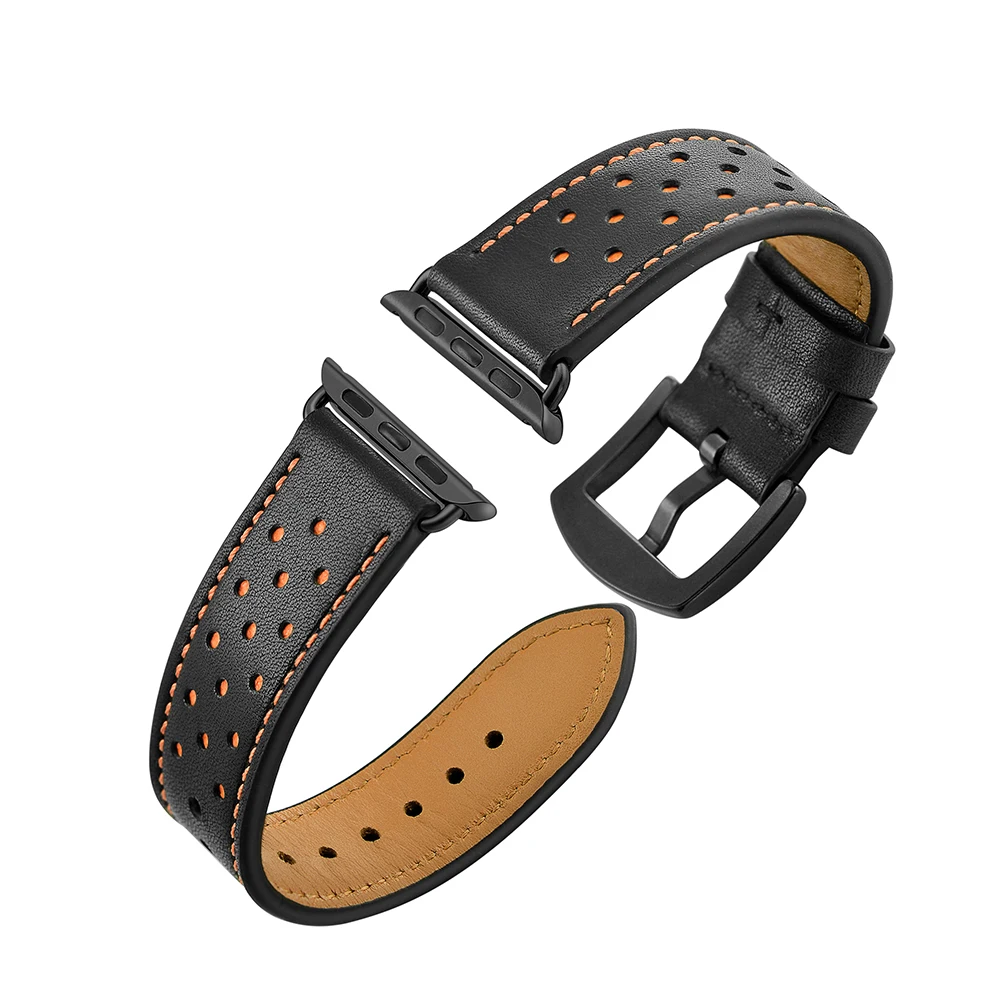 Watch Band Strap For Apple Watch 4 3 2 1 40mm 44mm , VIOTOO Black Orange Genuine Leather WatchStrap Band For Iwatch 38mm 42mm