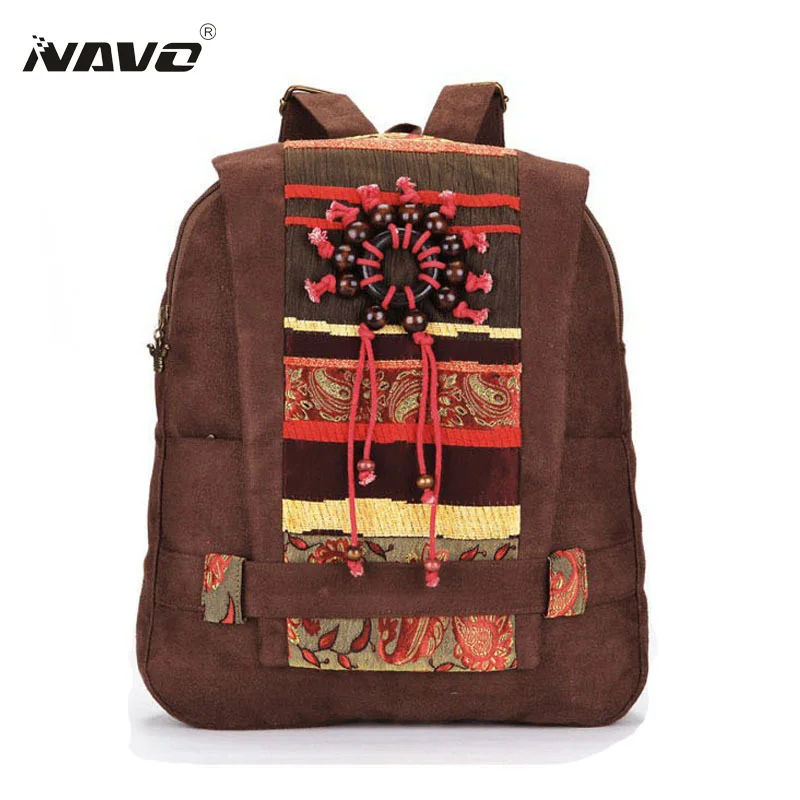 

Women Ethnic National Style Backpack Girls Bookbag Canvas Travel Rucksack Vintage Suede Bagpack Mochila Etnica Backpacks