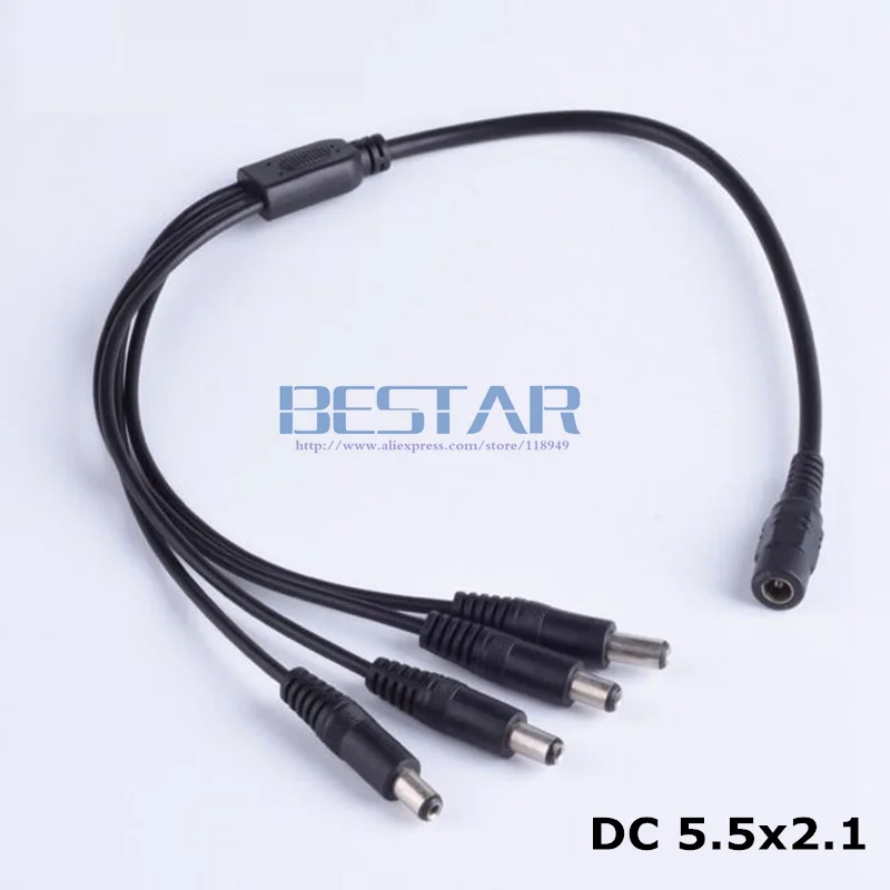 30CM DC 5.5*2.1 Jack Female Barrel 1 IN to 4 Out dc 5.5 2.1 mm 5.5x2.1mm Male Plug Power charging Cable for LED Light Controller