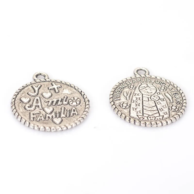 Miasol 20 Pieces Vintage Antique Silver Virgencita Plisouida Atodos Familia Charm Pendants For Diy Jewelry Making