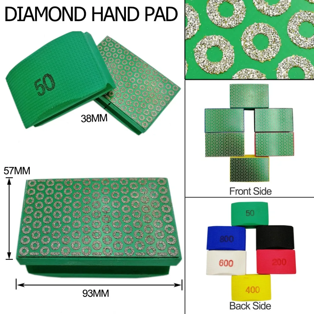 DIATOOL 2pcs ( #600+#800) Electroplated Diamond Hand Pad 90X55MM Hand Polishing Pad Foam-backed Grinding Block