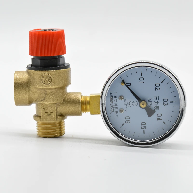 

1/2 " DN15 1.5-8 bar brass pressure relief boiler exhaust saftey valve for solar water heater with Pressure gauge