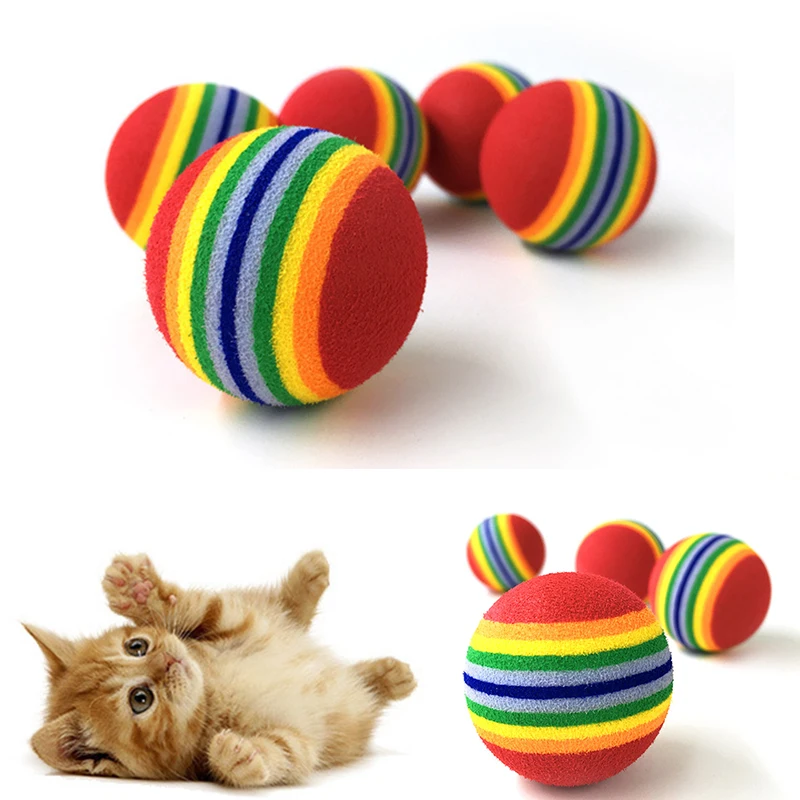 Pelota de espuma de arcoíris para gato, juguete interactivo de goma EVA para masticar y rascar, suministros de entrenamiento para mascotas, 2 piezas