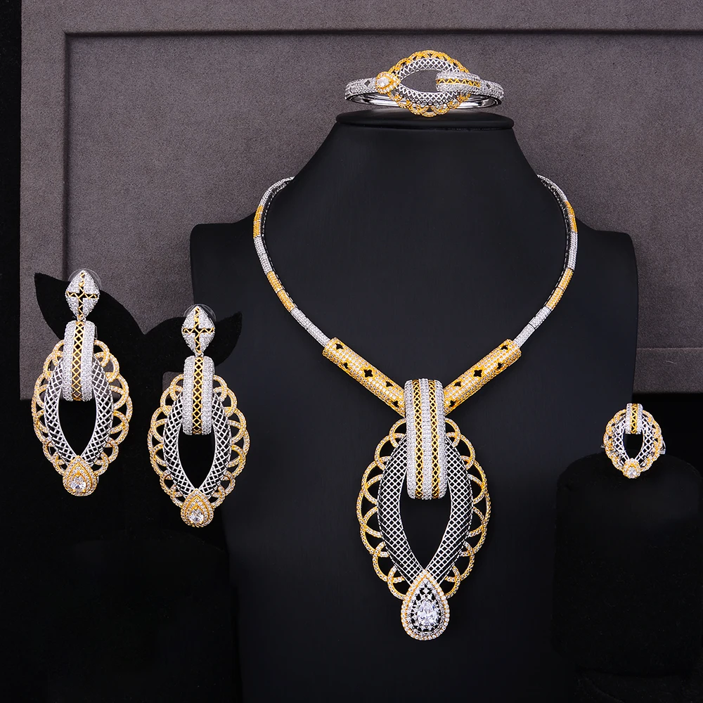 GODKI Luxury Party Square 4PCS Nigerian Jewelry Set For Women Wedding Zircon Indian African Bridal Jewelry Set