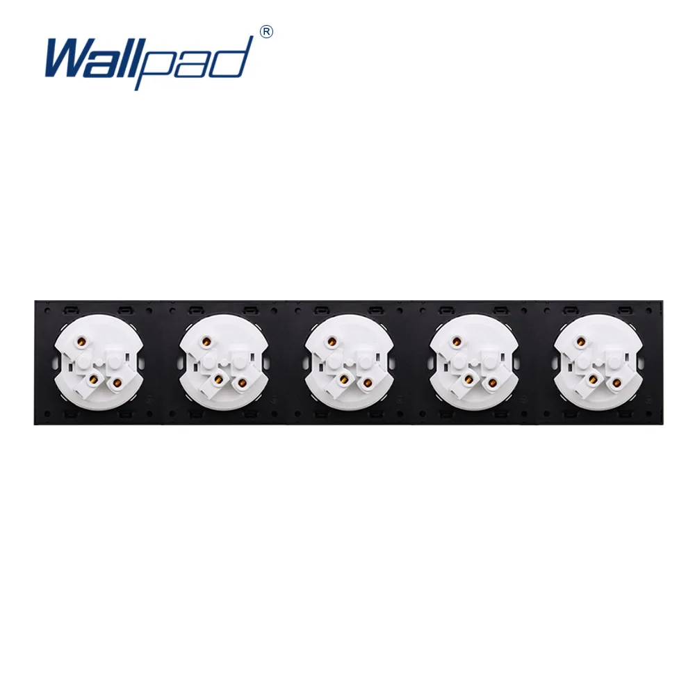 Wallpad EU Wall Socket 5 Way Electrical German Power Outlet 16A Round Design, L6 Black Tempered Glass