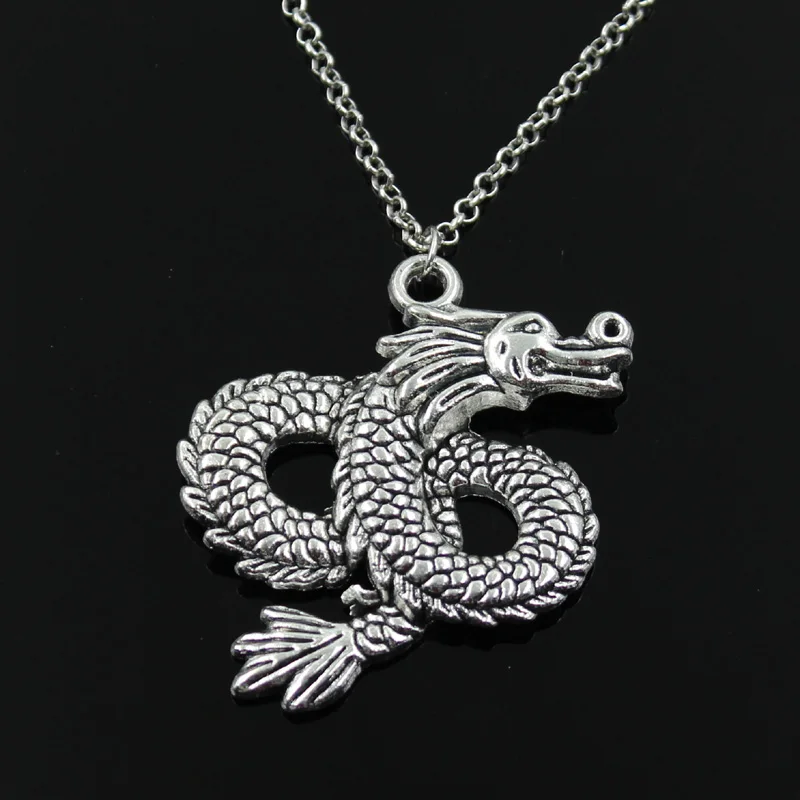 New Fashion China Loong Dragon Pendants Round Cross Chain Short Long Mens Womens Silver Color Necklace Jewelry Gift