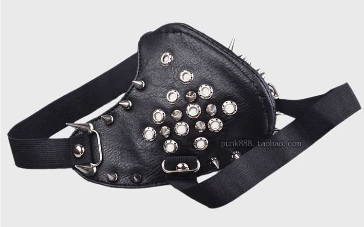 Motorcycle Half Face Studded Punk Spikes Black Leather Thick Cotton Winter Warm Mask Hip Hop Accessories Halloween Party Tool