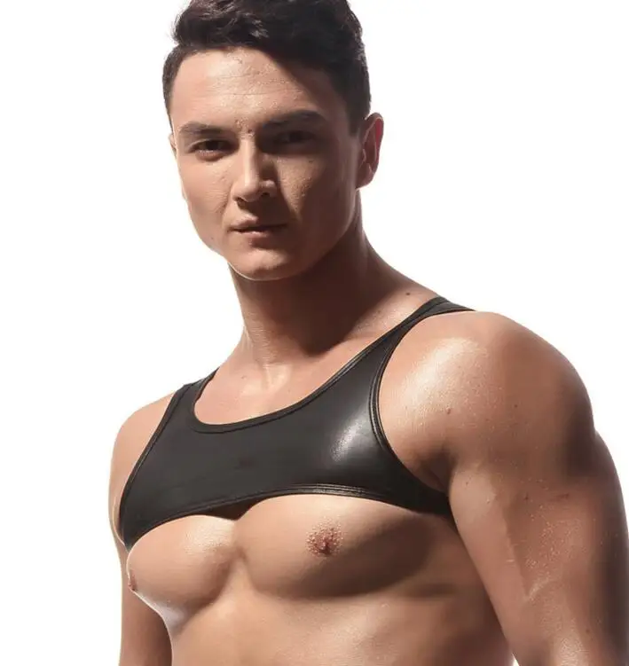 Men\'s short vest Show bar night dance The private ordering Sexy backless Workout clothes sleeveless Leather