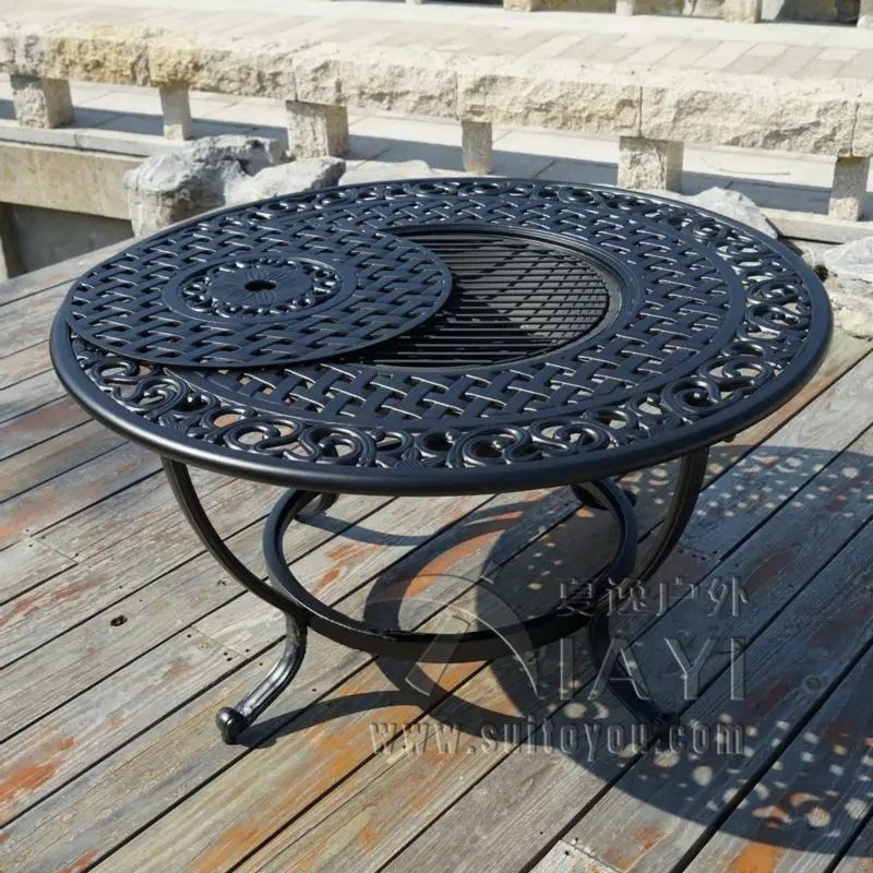 BBQ table with bowl Cast aluminum table for garden Yard Patio Outdoor round table in black color barbecue table good quality