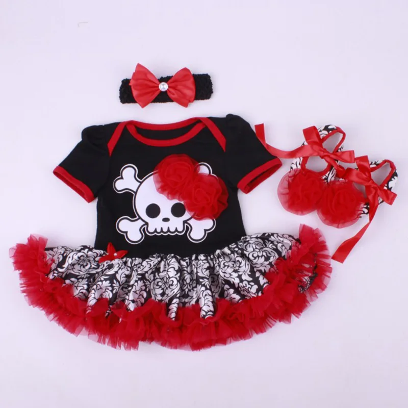 Halloween Baby Girl Clothing Sets Pumpkin Romper Dress Jumpersuit+Headband+Shoes 3pcs Suit Bebe Infant Festival Costumes