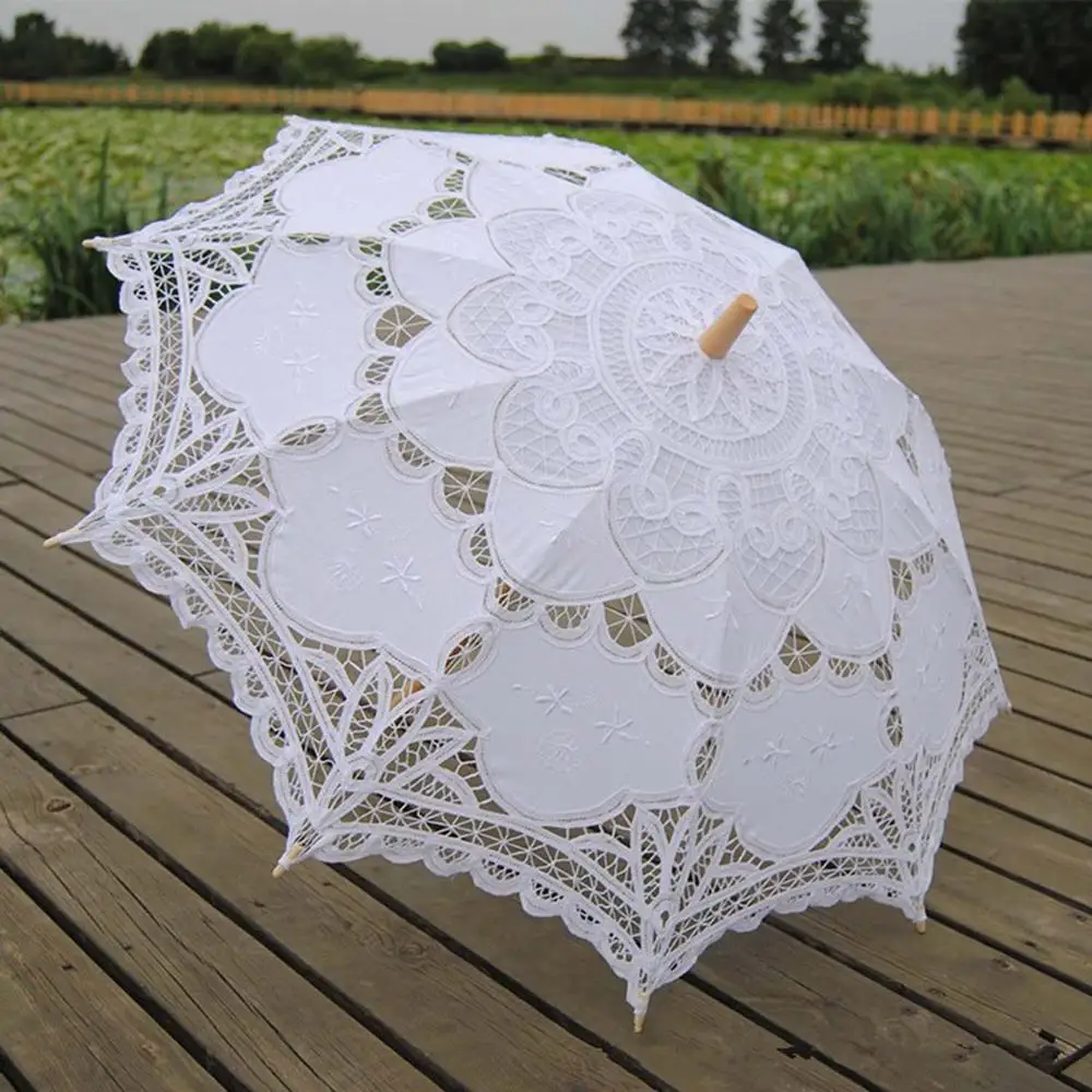 ANTI Fashion Parasol słoneczny bawełniana haftowana Parasol dla nowożeńców biały Battenburg koronkowy Parasol Parasol Parasol ślubny dekoracje