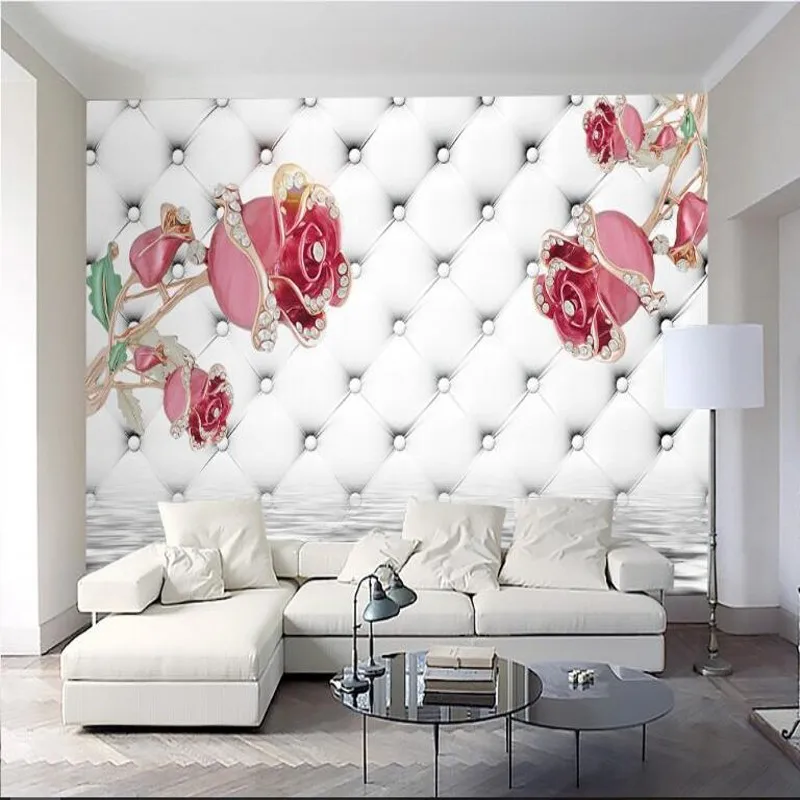 wellyu Custom large - scale murals 3d luxury pink roses soft package jewelery TV background wall wallpaper papel de parede