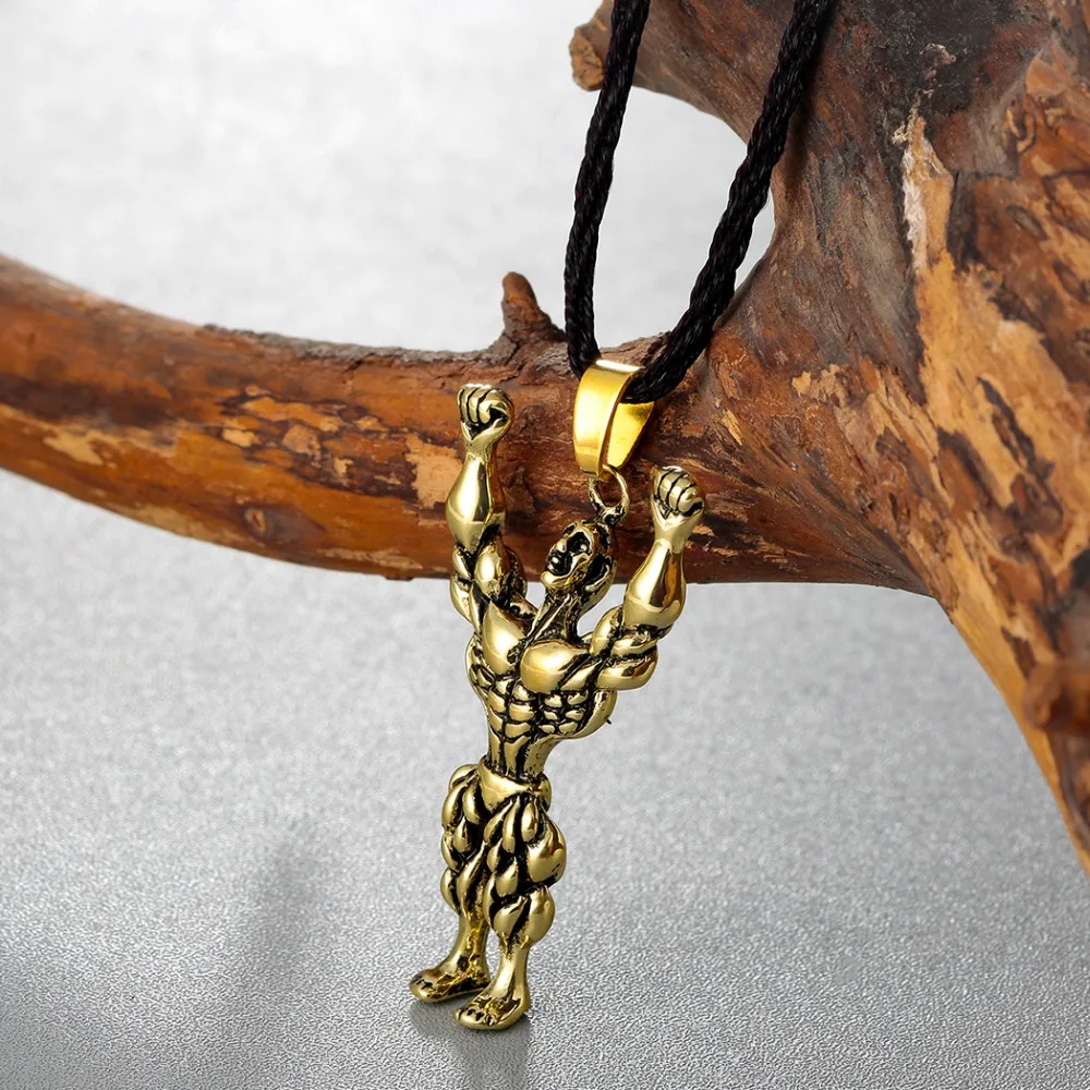Kinitial Fitness Necklace Men Muscle Bodybuilder Pendants Necklaces Vintage Charm Choker Jewelry for Men Fashion Bijoux