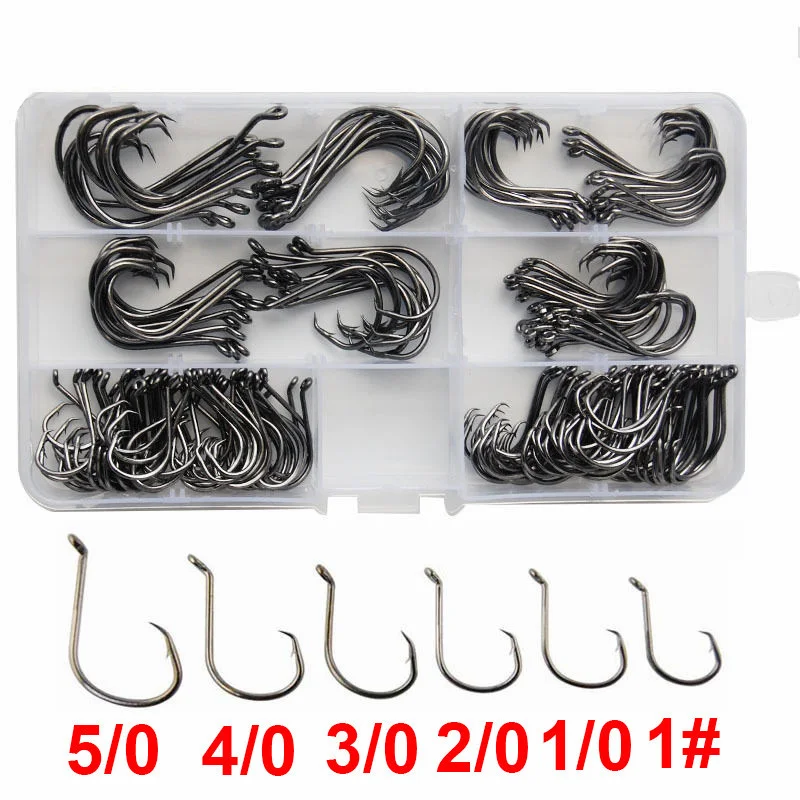 180pcs 7384 High Carbon Steel Fishing Hooks Saltwater Fishing Offset Sport Circle Bait Fishhooks Set With Box Fishing Tackle