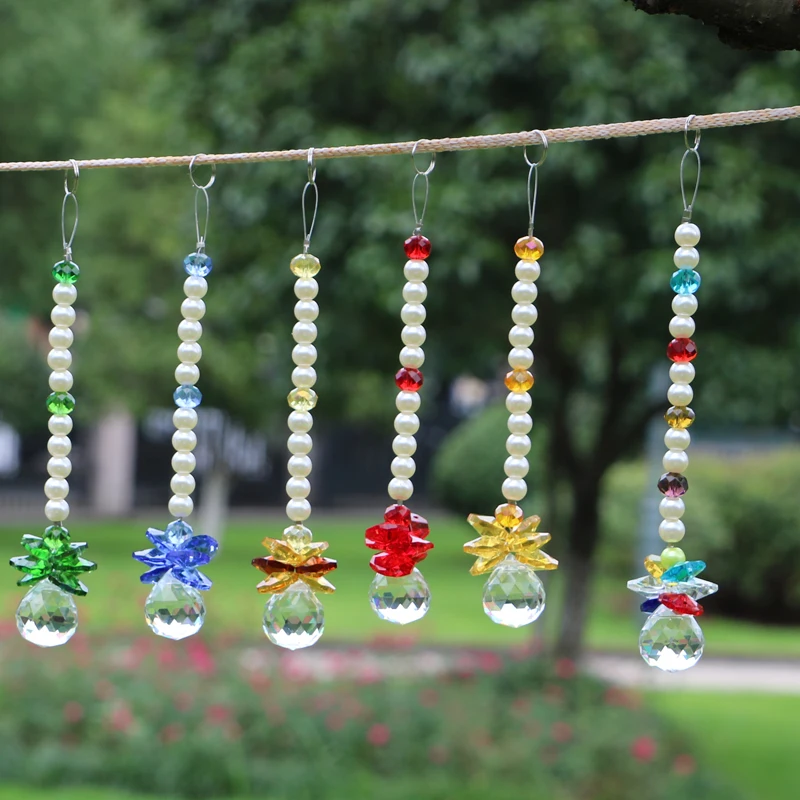 6PCS Window Hanging Crystal Suncatcher Fengshui Rainbow Pendants Curtain Home Wedding Decoration Gifts