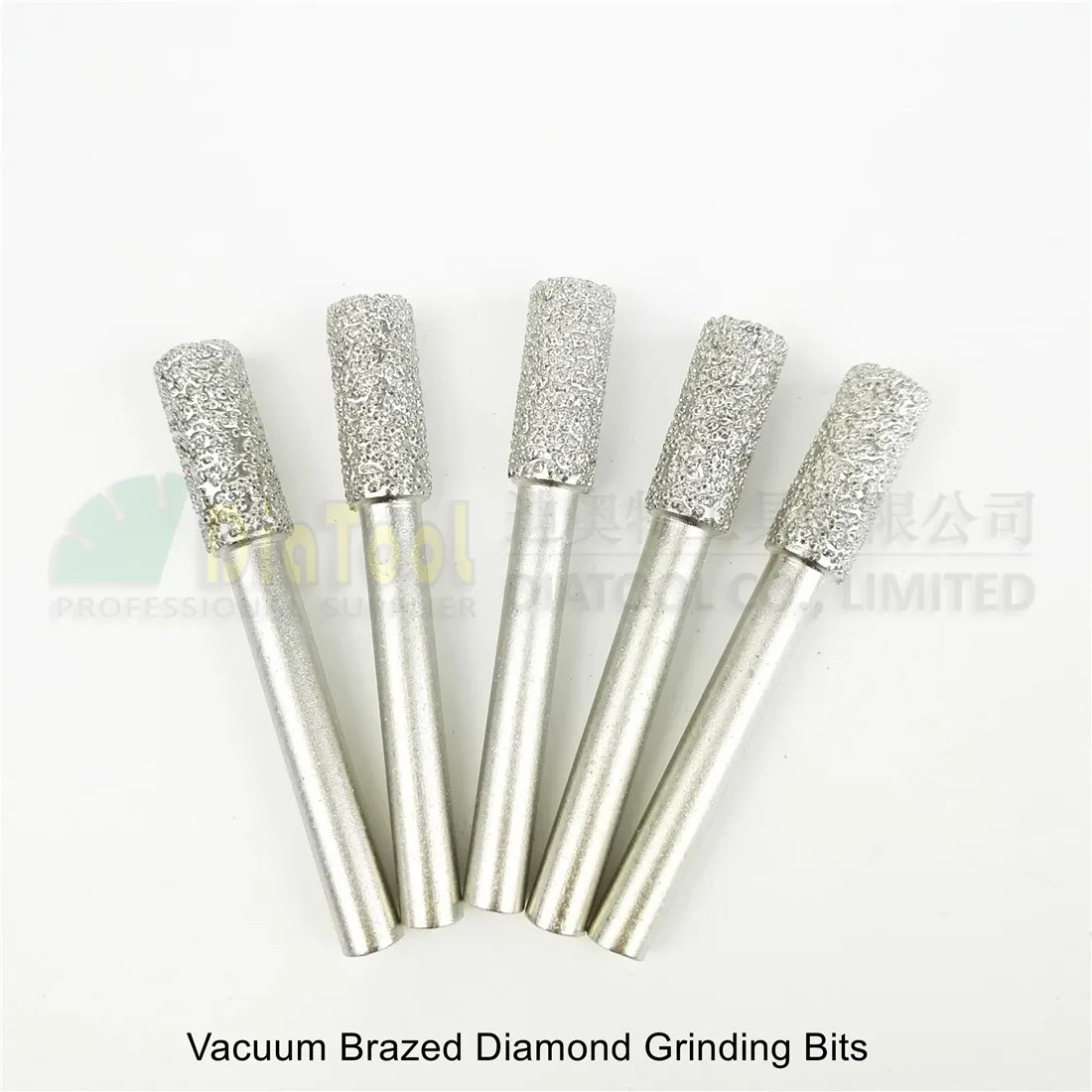 DIATOOL For Stone 5pcs Diameter 8mm Cylinder Diamond Burrs Shank 6mm Grinding Heads Bits