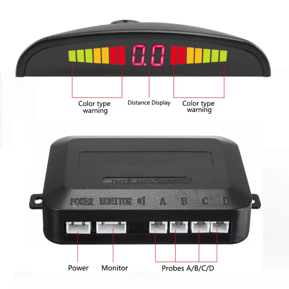 Car Auto Led Parking Sensor Parktronic Display 4 Sensors Reverse Backup Assistance Radar Detector Light Heart Monitor System