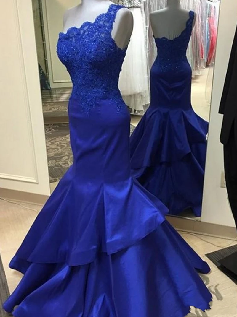 

Gorgeous One-Shoulder Mermaid Prom Dresses 2025 Lace Top Appliques Beaded Satin Long Prom Party Gowns Robe De Soriee