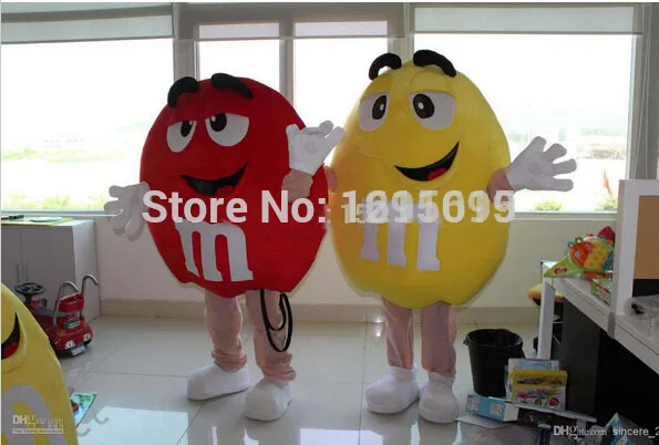 2015 New free shipping Cartoon Clothing,M&M Chocolate Candy red and Yellow Mascot Costume