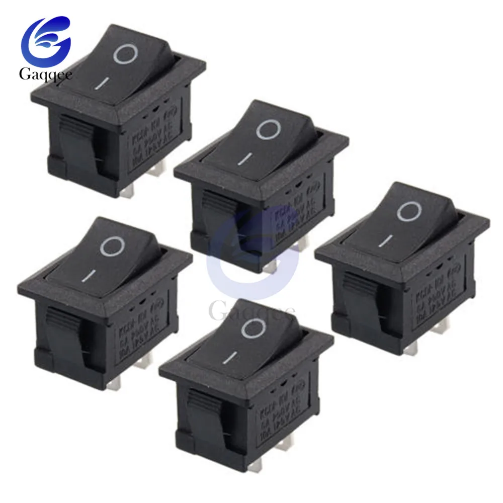 10PCS Black Push Button Mini Switch 6A-10A 250V KCD1-101 2Pin Snap-in On/Off Rocker Switch 21*15MM