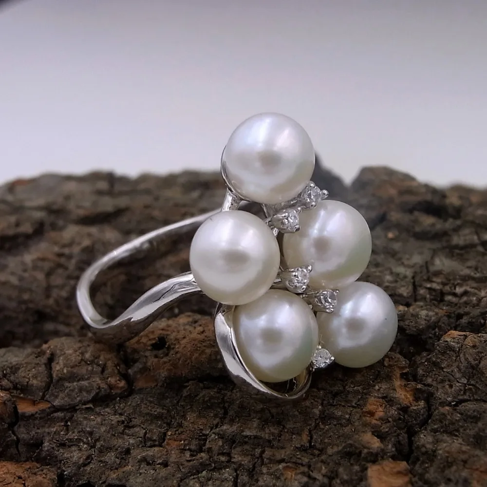 Sinya Birthday Gift 925 Sterling Silver Jewelry 5pcs Genuine Natural Pearls Wedding Band Ring Hot Sale for Women Girl