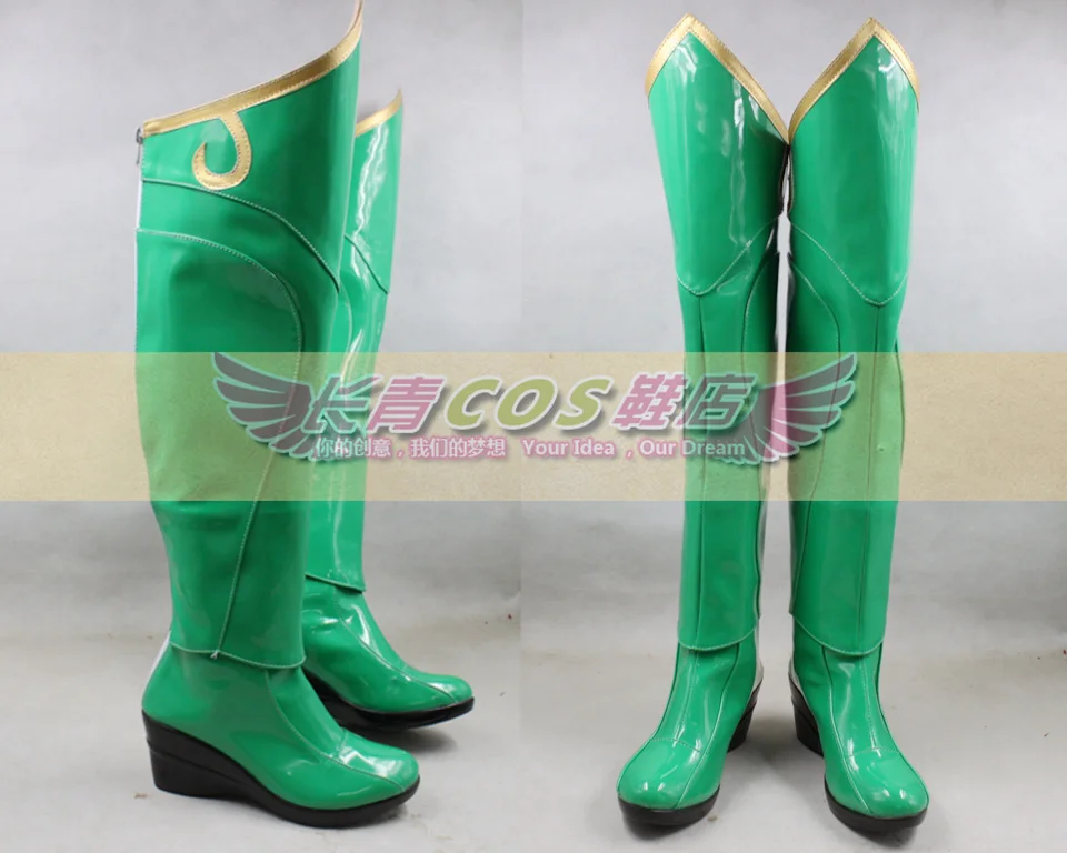 Dragon Nest Warriors dawn Liya Green Girls Long Cosplay Shoes Boots C006