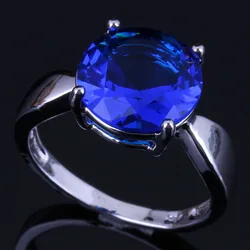 Magnificent Round Blue Cubic Zirconia Silver Plated Ring V0442