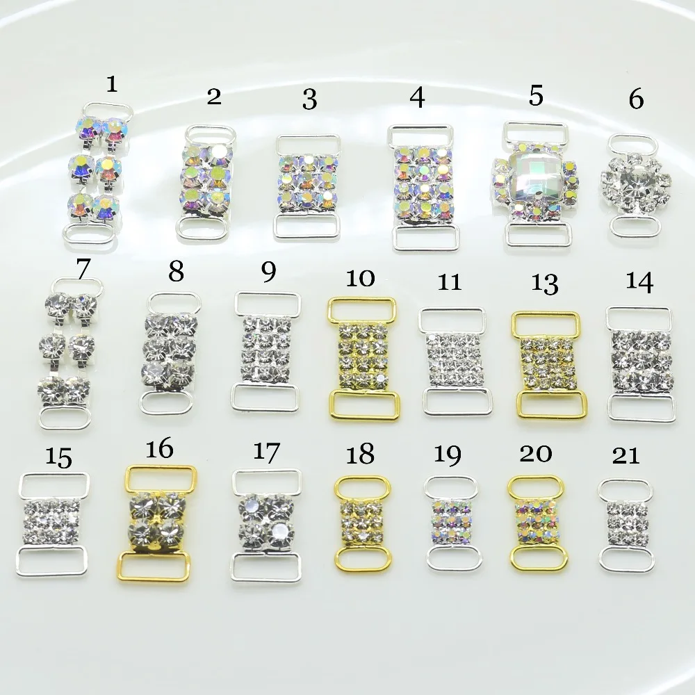 

10pcs multiple styles bikini connectors Rhinestone buckle for Silver/Golden crystal Bikinis buckle Bag shoes clothing decoration