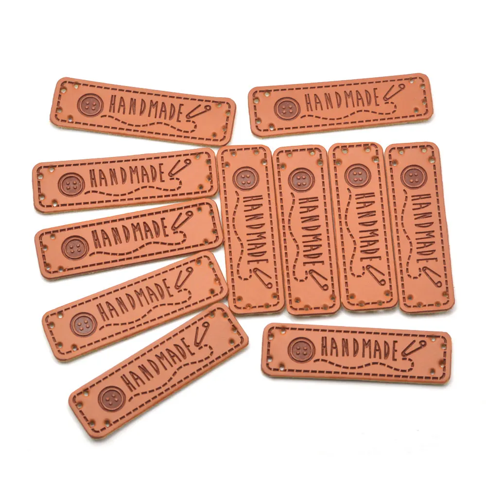 KALASO Wholesale 30pcs Buttons Handmade Labels Clothes Garment PU Leather Labels Hand Made Tags Jeans Bags Shoes Sewing Supplies