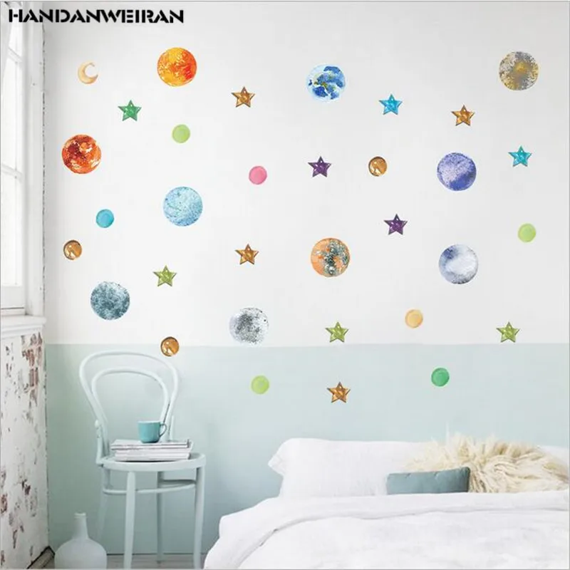 1PCS 30*90CM Sun Star Wall Sticker For Series Children's Room Cosmic Planet Bedroom  Decorative Sticker For Home