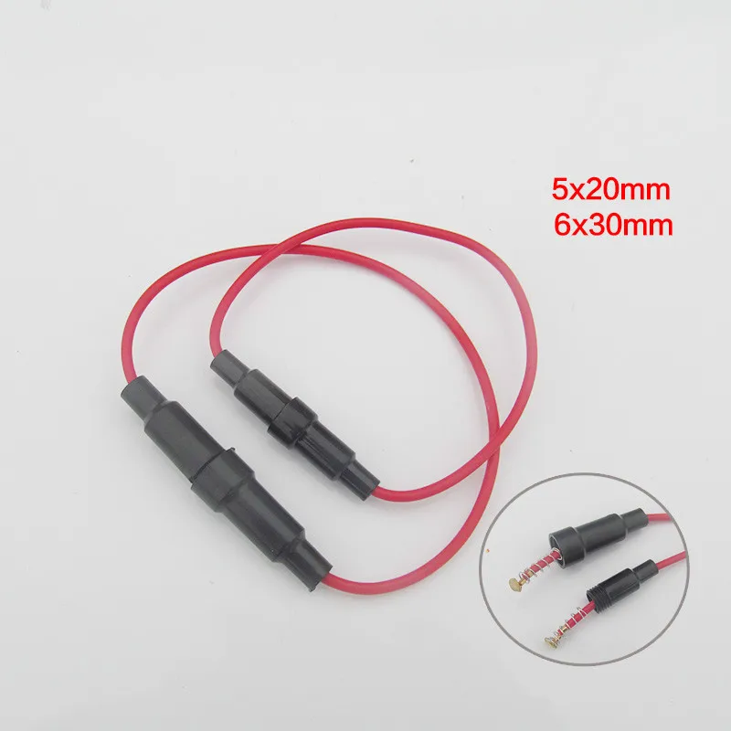 

50pcs 5*20mm 6*30mm Glass fuse holder Screw Type 5X20mm 6x30mm with 22 AWG Wire Cable 250V Glass fuse tube fuse casing