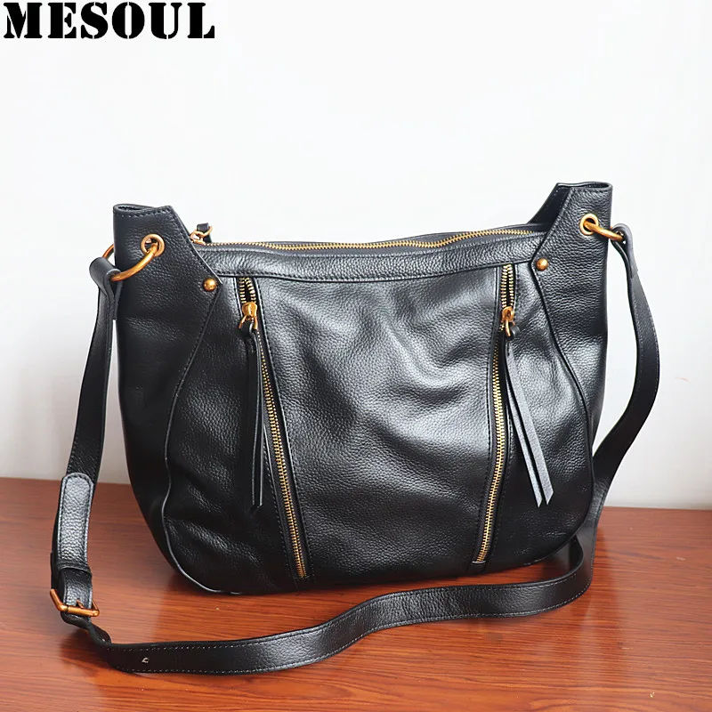 

MESOUL Brand Handbags Genuine Leather Women Shoulder Bag Female Large Capacity Casual Tote Crossbody Bags Ladies Bolsa Feminina