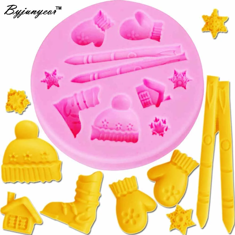 Epoxy UV Resin Silicone Mold Snowflake House Glove Broom Snow Boots/MufflerFondant Sugar Craft Cake Tool M919