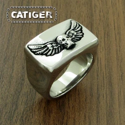 Punk 316L Stainless Steel Feather Skeleton Rings Cool Silver Color Black High Polishing Wings Skull Ring Jewelry