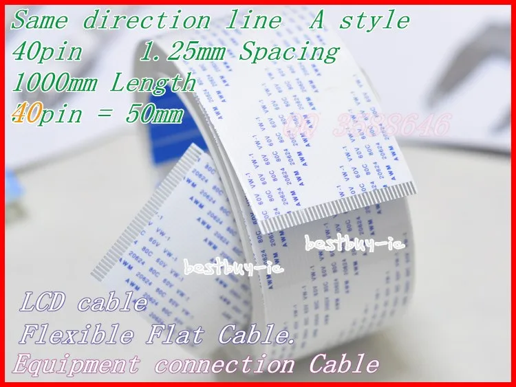 1.25mm Afstand + 1000mm Lengte + 40Pin Een/dezelfde richting lijn Soft draad FFC Flexibele Platte Kabel. 40 P * 1.25A * 1000 MM